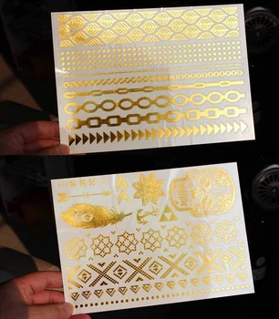 

40pcs DIY Metalic gold Tattoo Temporary Jewelry Tattoo Size 15x21cm tatuagem 2 models