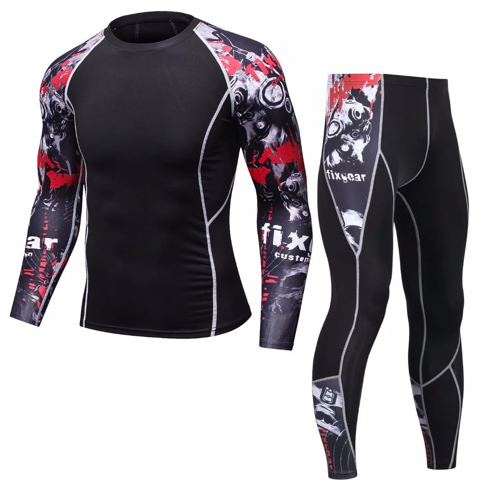 

Men's Brand 2 Piece Set Tracksuit Men 2018 New MMA Rashguard Union Mens Track Suit Compression Crossfit Clothing Top Sweat Suits