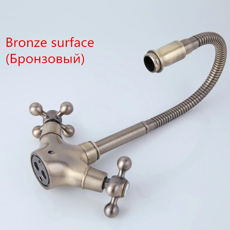 Frap New Arrival Double Handle Kitchen Faucet Goose nose Tap Antique Brass Hot and Cold Water Mixer 360 Degree Rotating F4319-4