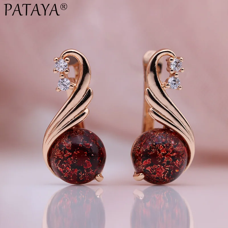 Женские серьги капельки PATAYA длинные из розового золота и Белого Натурального