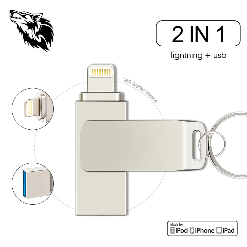 Новый Usb 2 0 волк OTG USB флэш накопитель для iPhone/планшета/ПК 8 ГБ 16 32 64 Гб 128 Флэшка