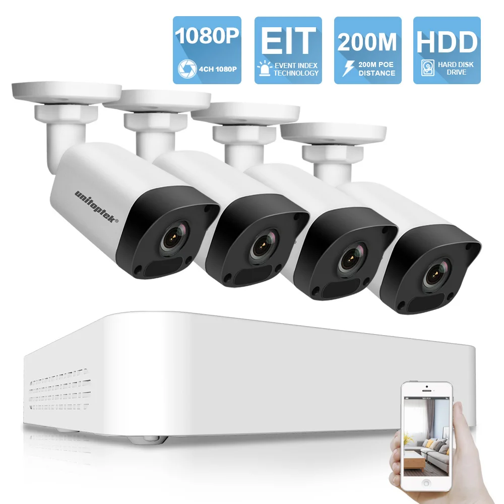 Ультра 265 1080 P 4CH POE NVR 200 м POE расстояние домашнее видео CCTV Системы наблюдения комплект 4 шт. 2MP IP Камера Водонепроницаемый ИК P2P облако