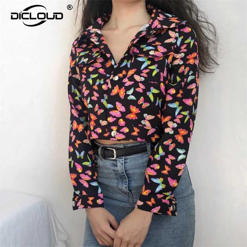 

Street Fashion Autumn Winter Cropped Jacket Coat Women Harajuku Butterfly Print Short Jackets Girls Spring Punk Hip Hop Coats