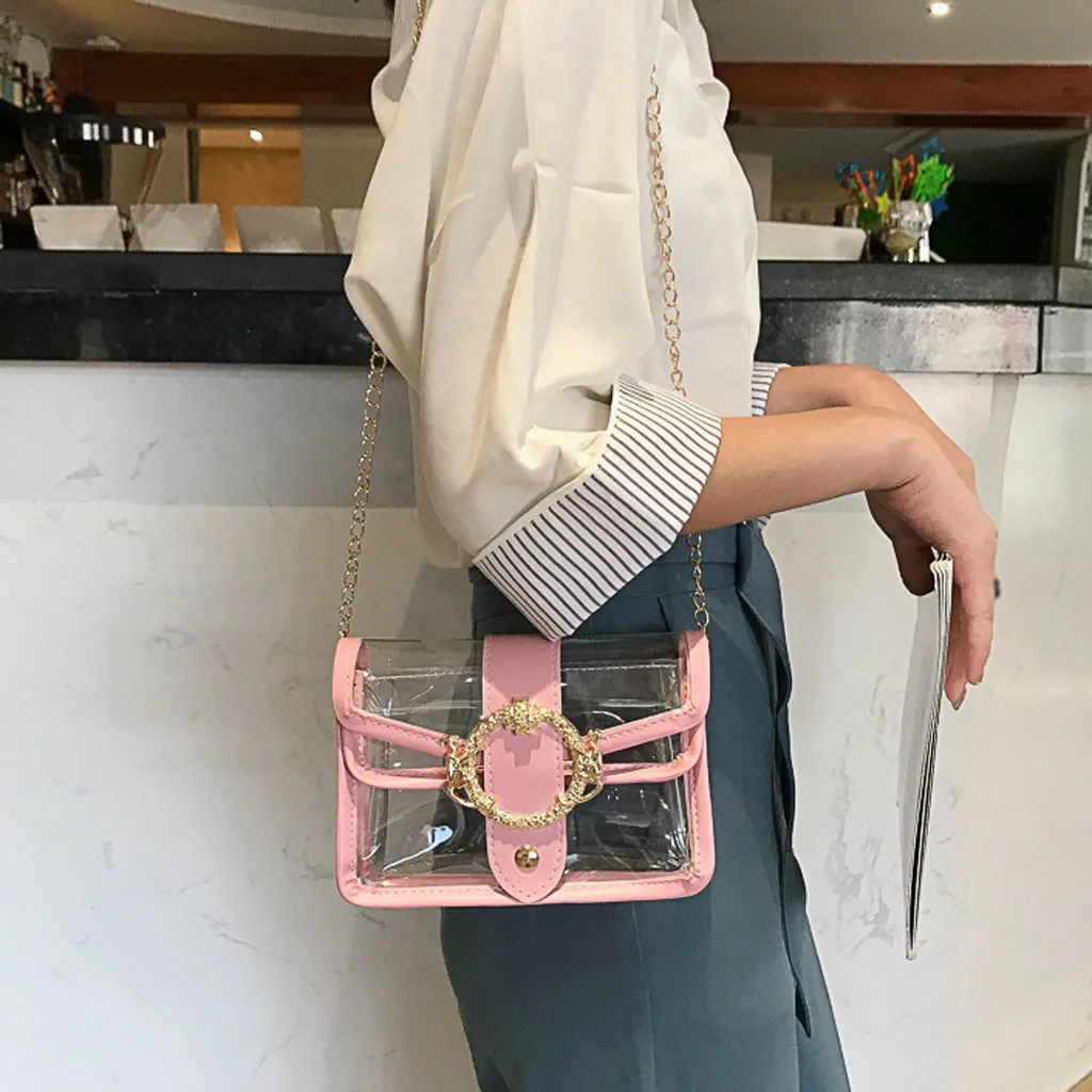 

sac transparant Jelly bag Small Square Shoulder sac Clear bag PU Composite Messenger Bags 2019 handbags of famous brands bolsa