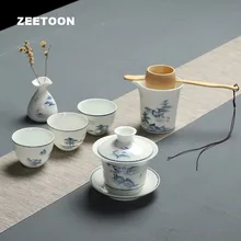 6 шт./компл. Ручной работы синий и белый Фарфоровая керамика чайный набор кунг-фу Чайник крышка для чайной кружки ваза чаша Чайный фильтр ярмарка кружка набор