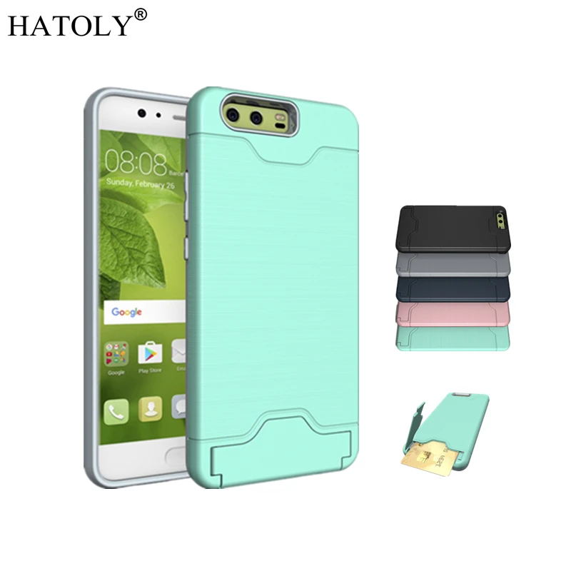 

HATOLY For Huawei P10 Plus Case 5.5" Armor Soft TPU Silicone Hard Cases For Huawei P10 Plus Cover with Card holder & kickstand