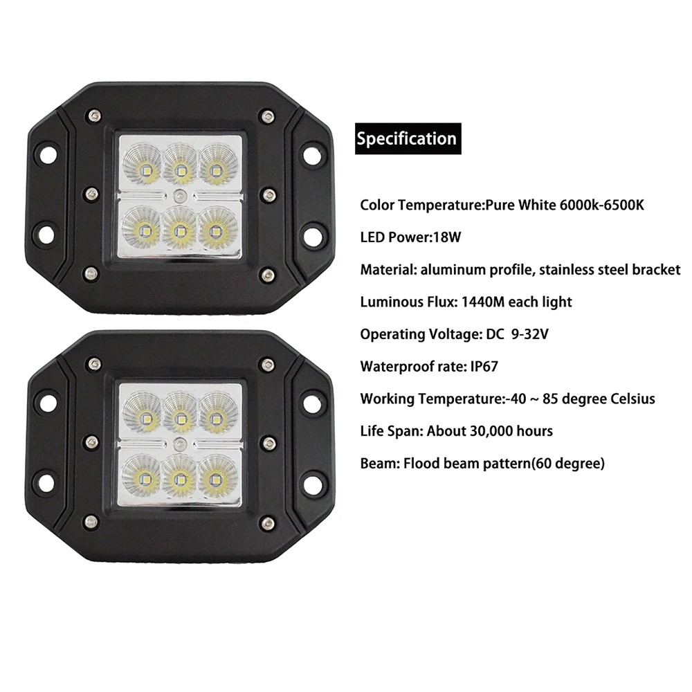 2 шт. 4 "Led Pods заподлицо 18 Вт Светодиодный светильник СИД управляя потока