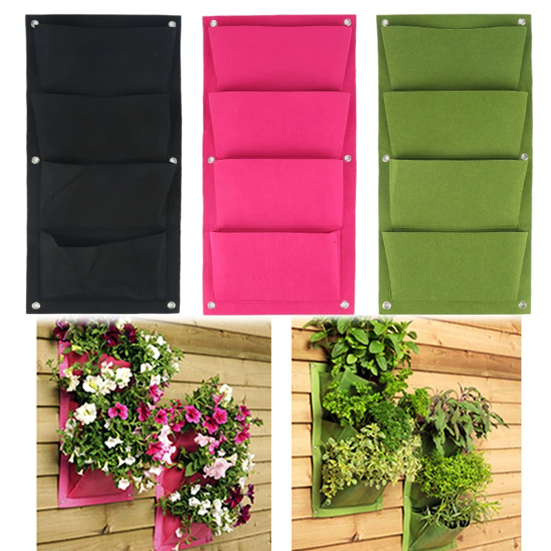 

Outdoor Indoor Vertical Gardening Hanging Wall Garden 4 Pockets Planting Bags Seedling Wall Planter Growing Bags