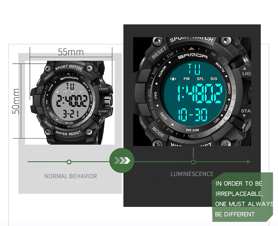 SANDA Брендовые мужские модные спортивные часы, мужские цифровые светодиодный Электронные водонепроницаемые часы, мужские военные часы, мужские часы 359