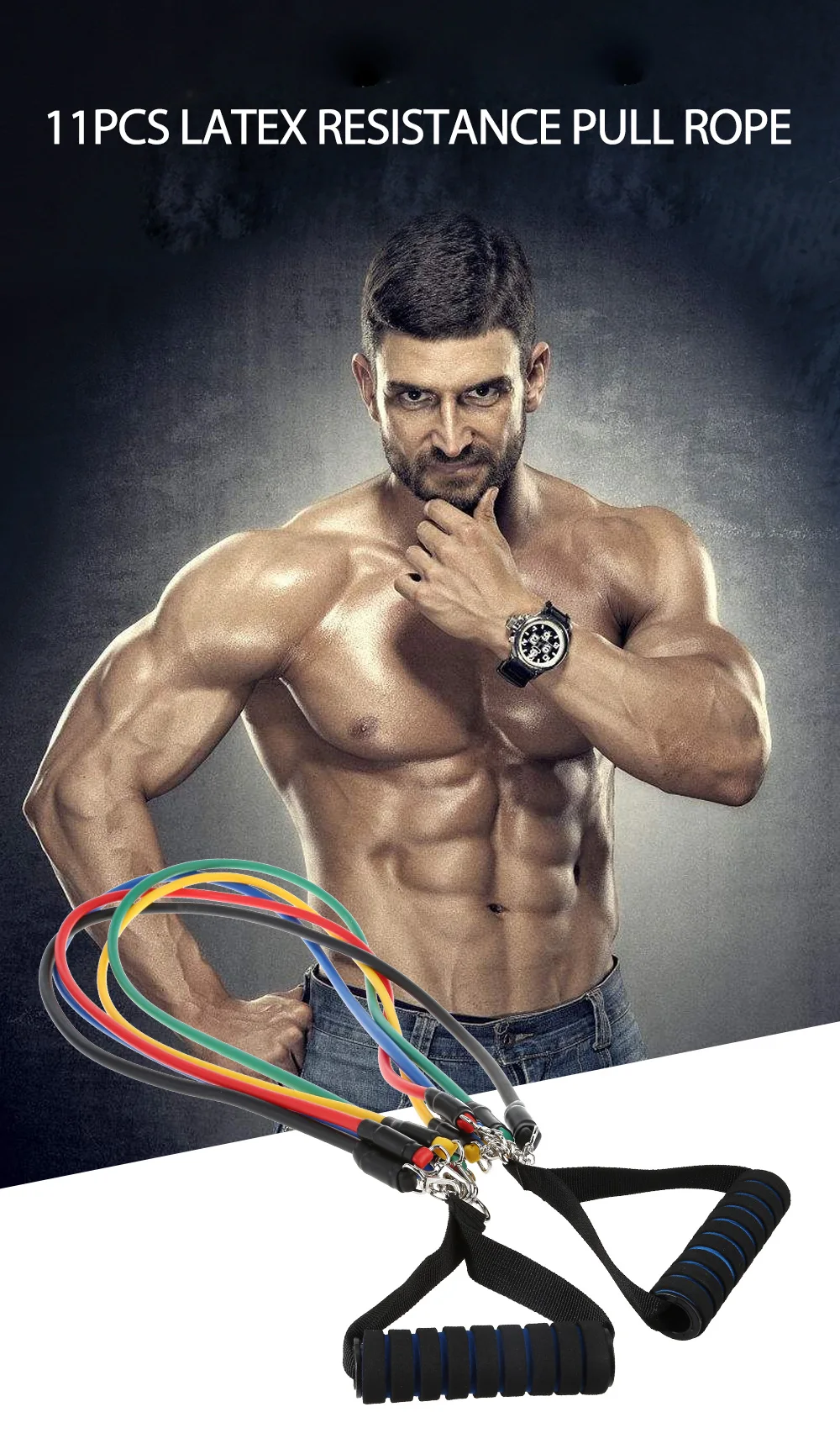 11pcs Latex Resistance Exercise Fitness Pull Rope Weight Loss Equipment