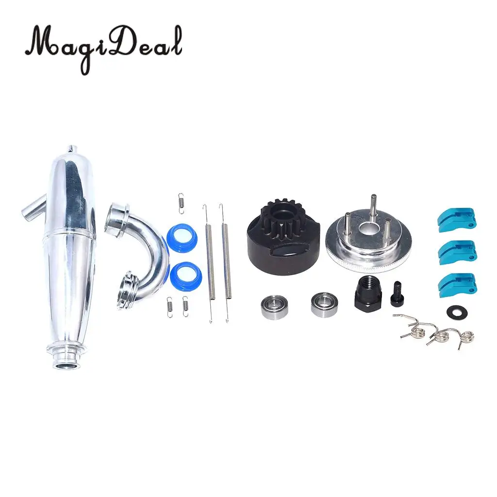 14T Gear Flywheel Assembly Bearing Clutch Bell Shoes Nut Springs+Exhaust Pipe Tubing for HSP Bobao HPI SH Truck 1/8 RC Car