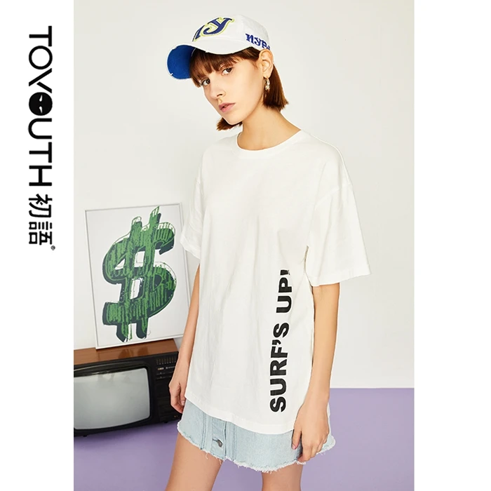 

Toyouth Surf's Up Boyfriends Women t shirts Summer Printed Casual O neck T shirt Tops Tee