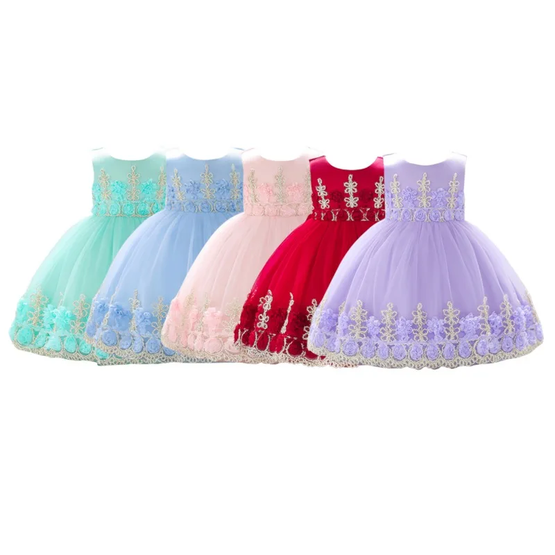 

Summer Kid Girls Lace Flower Print Mesh Design Dress Cute Infant Girl Casual Dresses Kids Toddler Sleeveless Sundress