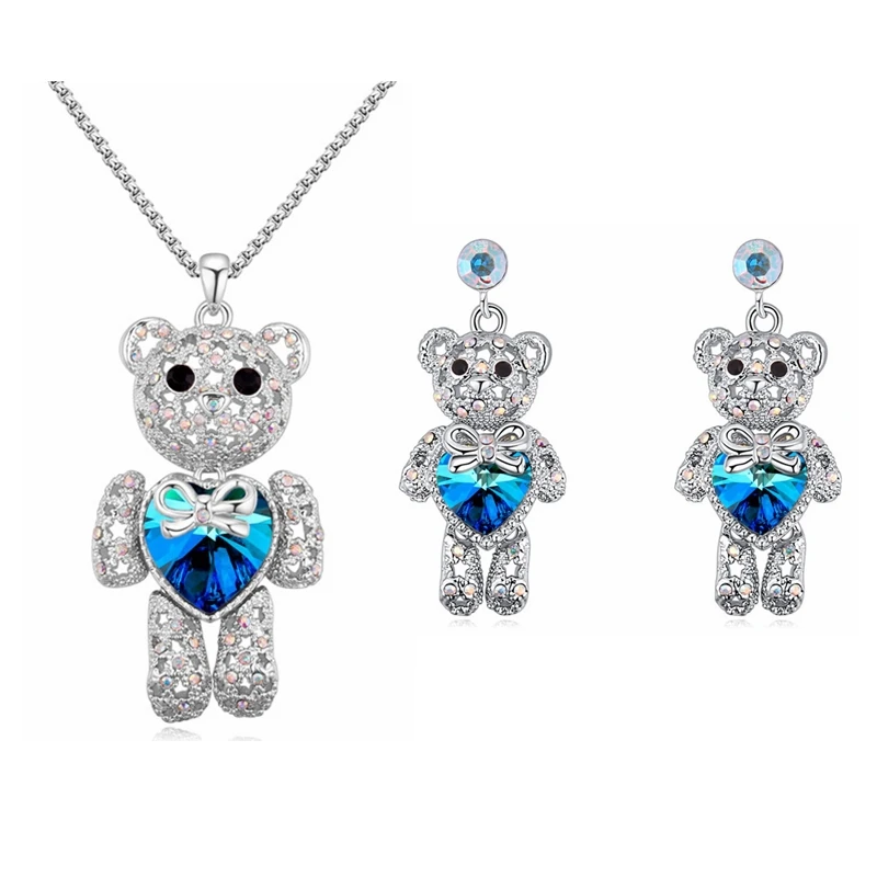 teddy bear necklace set