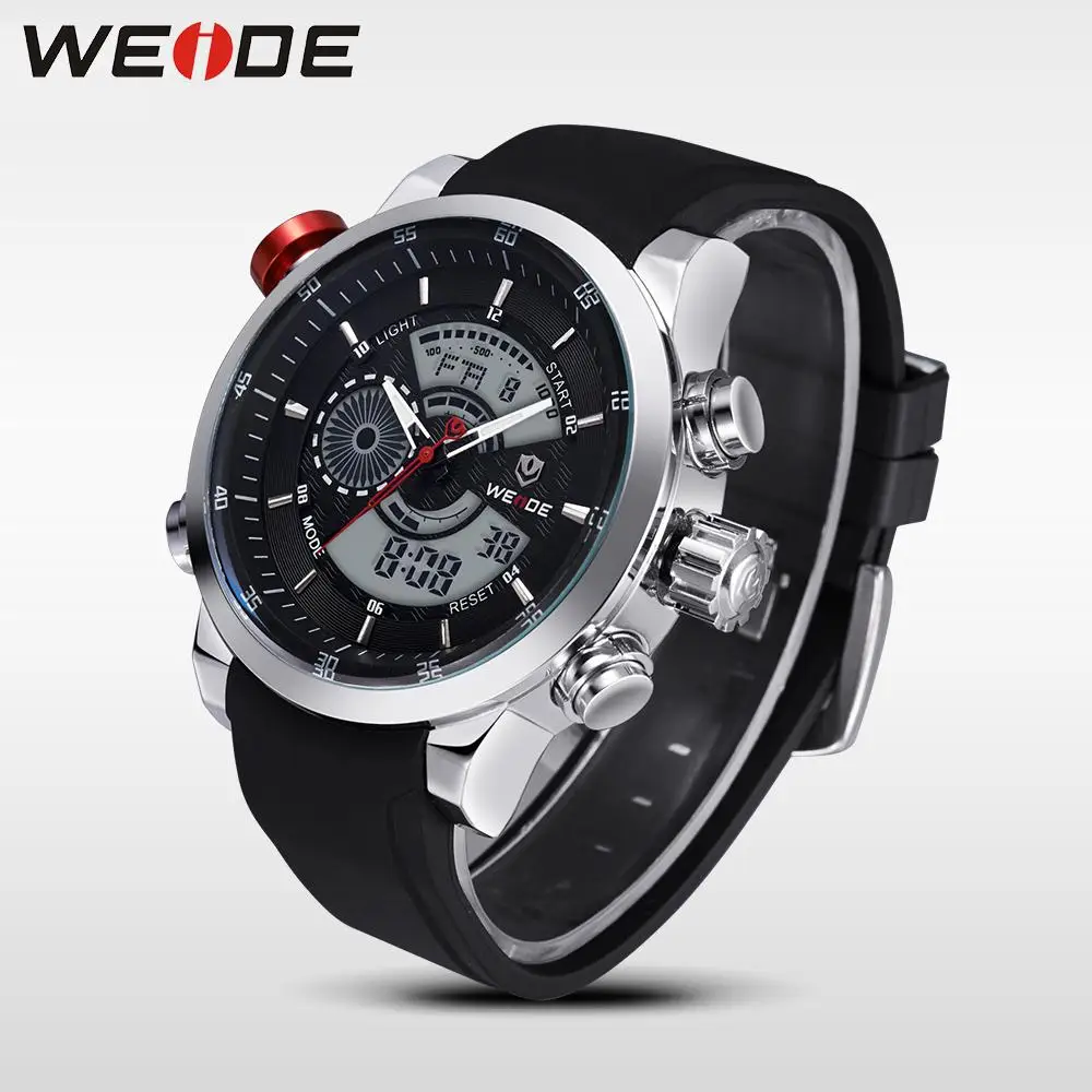 WEIDE мужские Аналоговые аналоговые цифровые часы с двойным временем PU ремешок из