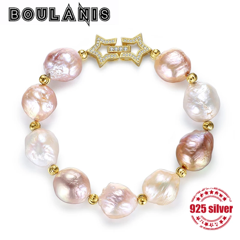 

BOULANIS S925 Sterling Silver Bracelet Natural Baroque Pearl Personality Fashion Variety Color Modeling Jewelry 2018 New