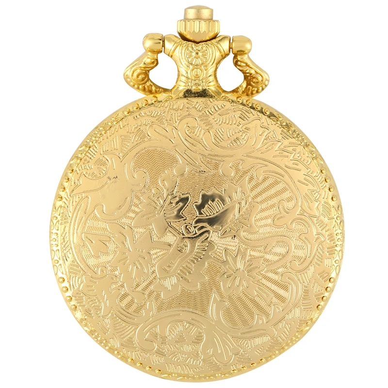 Royal Gold Shield Crown Pattern Quartz Pocket Watch Necklace - Luxury Steampunk Pendant Collectible Jewelry Gift
