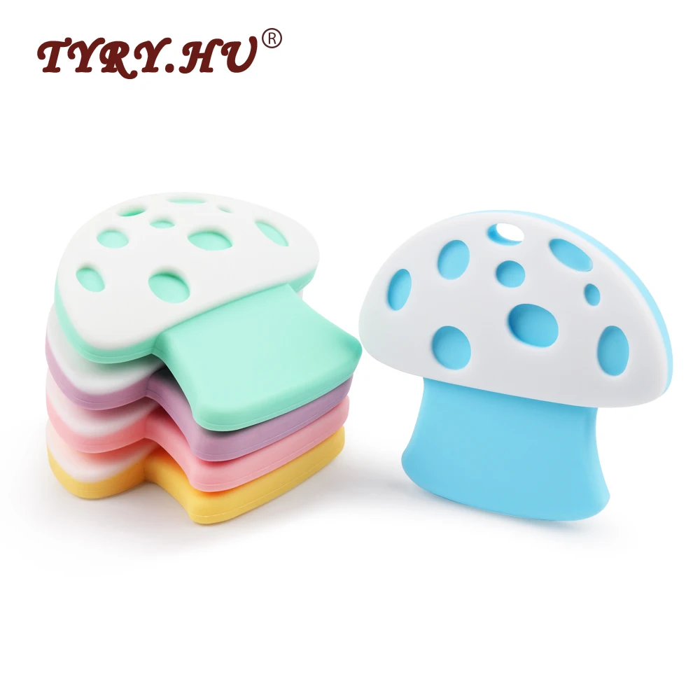 

TYRY.HU BPA Free 1Pc Baby Mushroom Teethers Food Grade Silicone Teethers Baby Teething Toys Baby Nursing Necklace Pendants