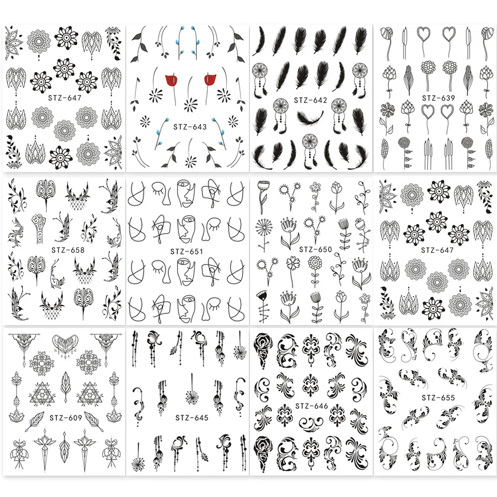 Наклейки для ногтей/наклейки для ногтей с абстрактным дизайном, Водные Наклейки, черные простые наклейки для дизайна ногтей, инструменты для ногтей