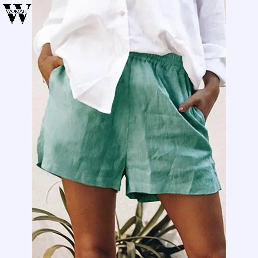 Womail шорты Для женщин модные однотонные Цвет из котонизированного льна эластичные Шорты однотонные пляжные Цвет женские льняные рубашки с коротким Dropship May30