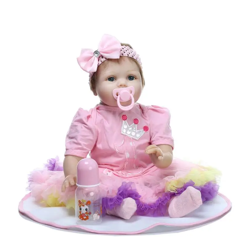 

22inch 55cm High silicone Vinyl Reborn Baby Toy Doll cloth body rooted hair princess vivid kids fashion birthday Gift Present