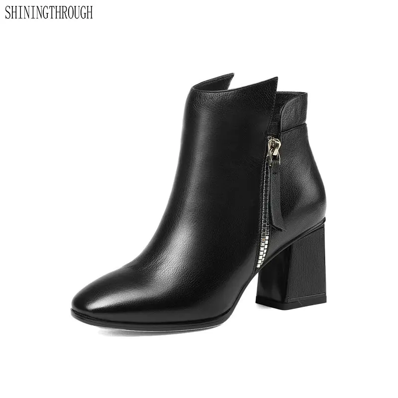 

Top Quality Women boots Genuine Leather Autumn Winter Ladies Shoes Woman Thick Heeled Office Pumps Female Basic Boots Pumps