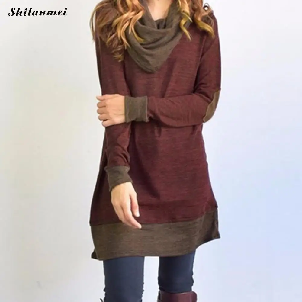 Cowl Neck Patchwork Casual Dresses