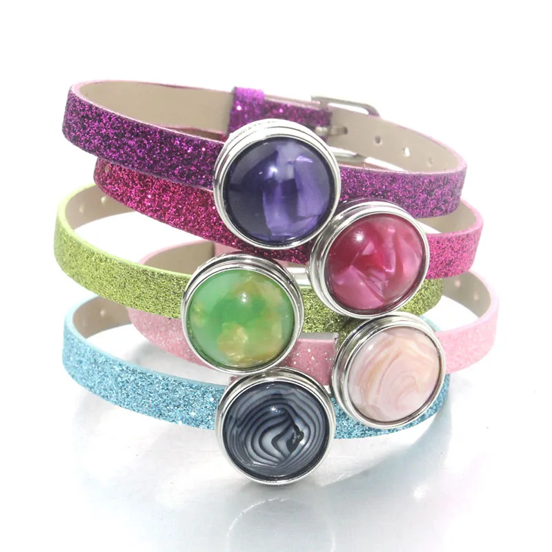 

10 PCS/Lot 18mm Can Slide 16-21cm PU Bohemian Bracelet Snap Jewellery Snap Buttons 18mm Snaps For Women jewelry charm