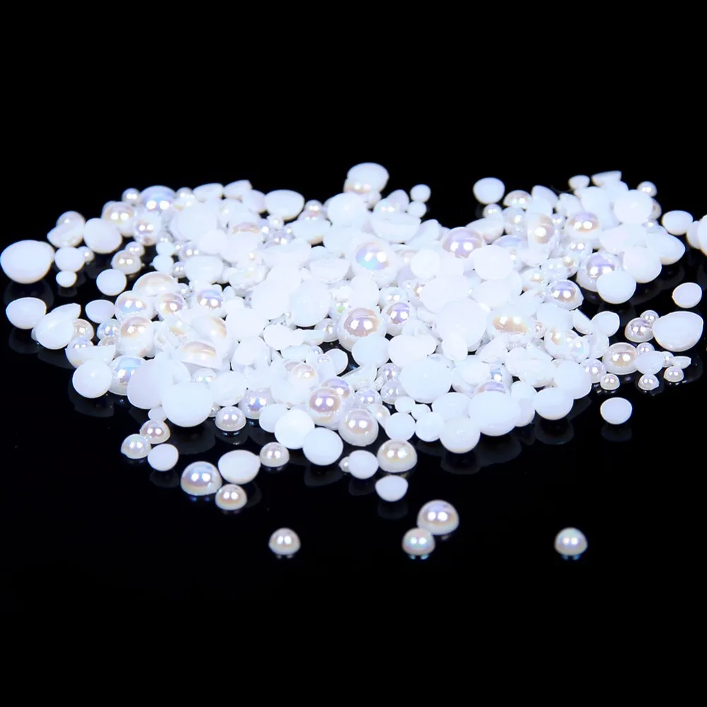 Jelly Pure White AB Barva 1,5mm ~ 12mm All Size Choice Plochá zadní ABS kulatá Polovláknová perle, imitace plastových poloprázdných perliček