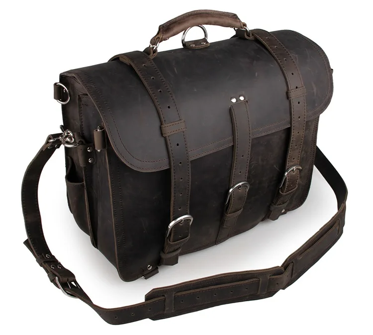 

Crazy Horse Leather Men's Briefcases Dark Gray Backpacks Duffle Bag Huge Travel Bag 7072J-1