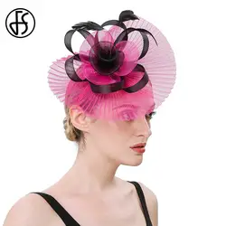 FS шляпки с цветами Шапки для Для женщин сетки перья фетровых заставку и Заколки для волос коктейльное Чай вечерние шляпа Головные уборы