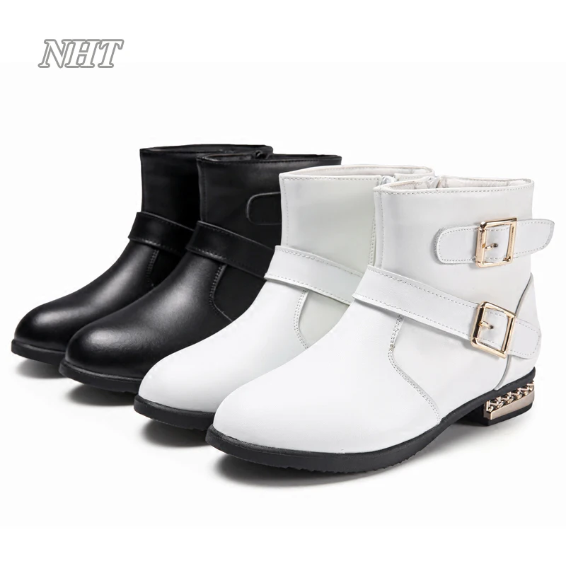 Nauhutu fashion children shoes girls, ankle high gold heel patent leather boots kids girls