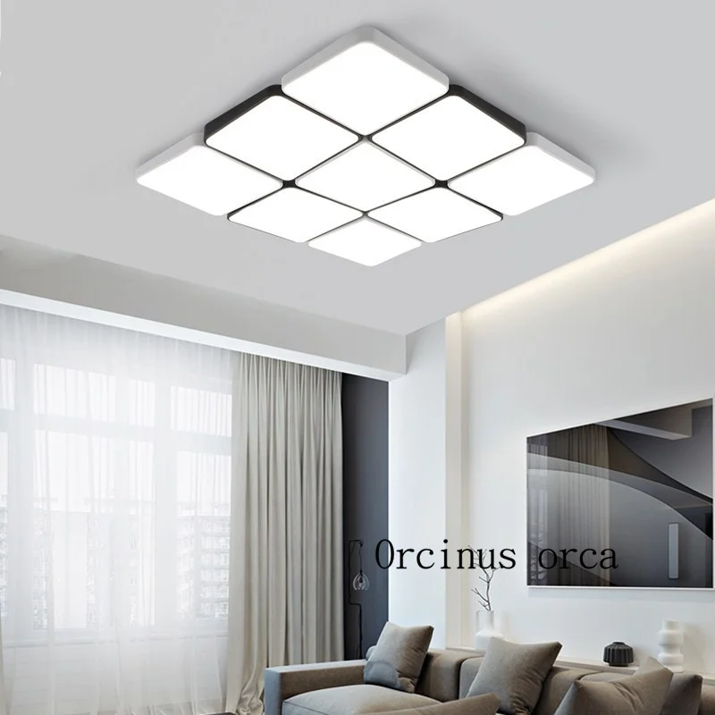 Скандинавский современный черный и белый блок потолочный светильник для гостиной, спальни, креативный супер тонкий прямоугольный светодиодный потолочный светильник