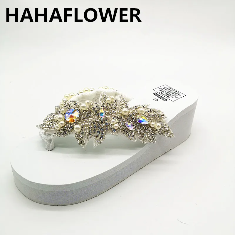 Женские босоножки с блестящими кристаллами HAHAFLOWER ручной работы жемчугом