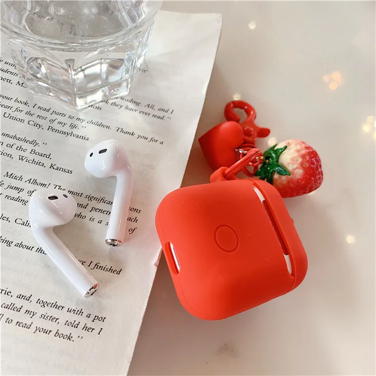 Strawberry with Ring Strap 3D Cute Fruit Accessories Cartoon Soft Silicone Earphone Cases for Apple Airpods 2 1 Protect Cover