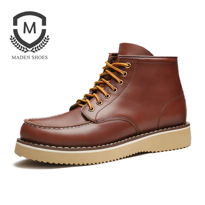 

Maden Martin Boots Men Height Increasing Brown High Quality Leather Tooling Boots Man Fashion Lace Up Luxury Mens Casual Shoes