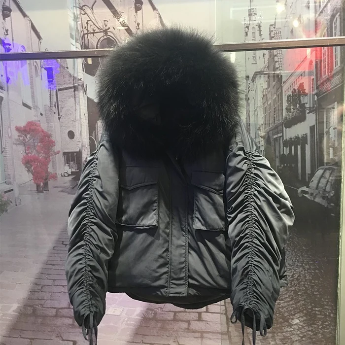 Зимний модный бренд натуральный мех натуральный утиный пуховик женский с капюшоном с натуральным меховым воротником Теплый пуховик на шнурке wq276w