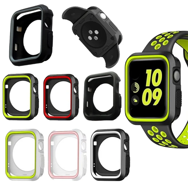 

Soft Silicone Case Bumper For Apple Watch iWatch Series 1 & 2 & 3 Cover Frame Full Protection 42mm 38mm 40mm 44mm