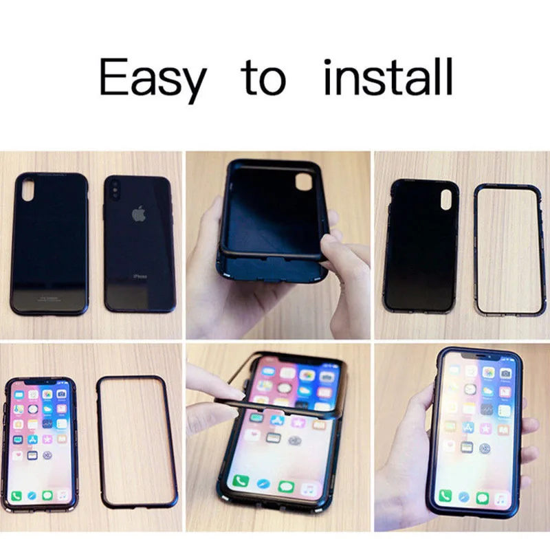 Чехол для телефона Apple iPhone X/8 Plus/8/7 Plus/7 Магнитная адсорбционная металлическая задняя крышка Закаленное стекло JR предложения