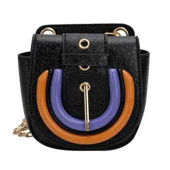 

Fashion Kids Girl Colorful Circle Pin Buckle Faux Leather Small Crossbody Shoulder Bag