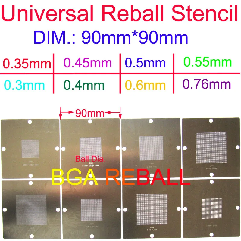 

BGA Reball Stencil/ template, Universal IC reball stencil,Solder ball size for 0.3,0.35, 0.4,0.45, 0.5,0.55,0.6, 0.76mm, 90*90MM
