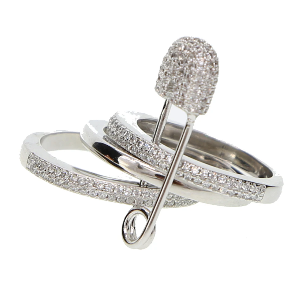silver rose gold silver color three stack rings safety pin fashion 2018 new design stackable full finger ring silver rose gold silver color three stack rings safety pin fashion 2018 new design stackable full finger ring