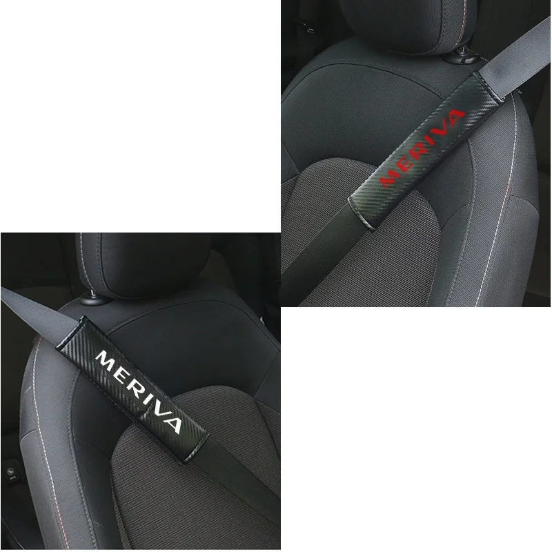 2pcs Pu Material Carbon Fiber Texture Fashion Car Seat Belt Cover Car