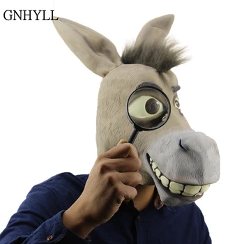

2019 Funny Adult Creepy Funny Donkey Horse Head Mask Latex Halloween Animal Cosplay Zoo Props Party Festival Costume Ball Mask
