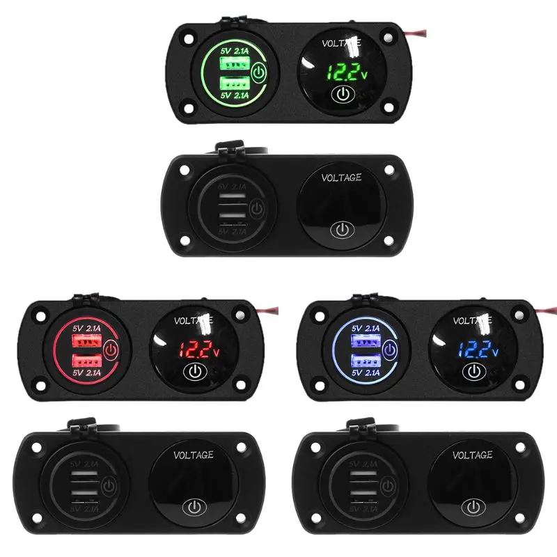 

LED Voltmeter+Dual USB Outlet Power Socket Panel Charger With Touch Switch for Car Boat Rv Truck ATV Caravans Motorcycle Phone