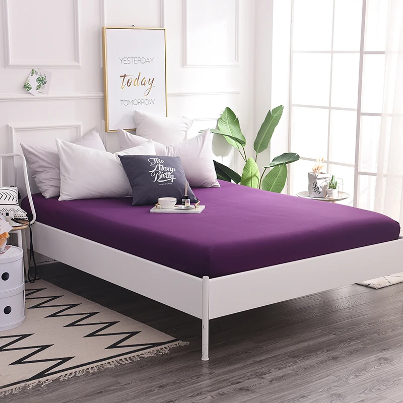 

Elegant Cold Purple Solid Color 1Pcs 100% Cotton Fitted Sheet Mattress Cover Four Corners With Elastic Band Bed Sheet 180x200cm