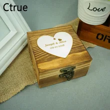 Оригинальное кольцо на заказ в деревенском стиле винтажный потертый шик Сердце имя, дата держатель для обручального кольца Подушка кольцо шкатулка с замком