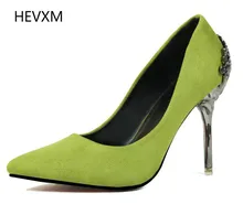 2017 New Spring Fashion Sexy Women Shoes with Heels Carved Metal Fine Suede Shoes Wedding Shoes Asakuchi Pointed Female Pumps