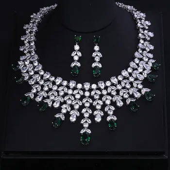 

CLEAR FAMOUS BRAND BRILLIANT CRYSTAL ZIRCON EARRINGS AND NECKLACE JEWELRY SET WEDDING DRESS ACCESSARIES