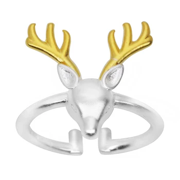 

Lovely Deer Ring Matte 925 Silver & 18k Gold Plated Ring Merry Christmas Jewelry Gift Party SR030